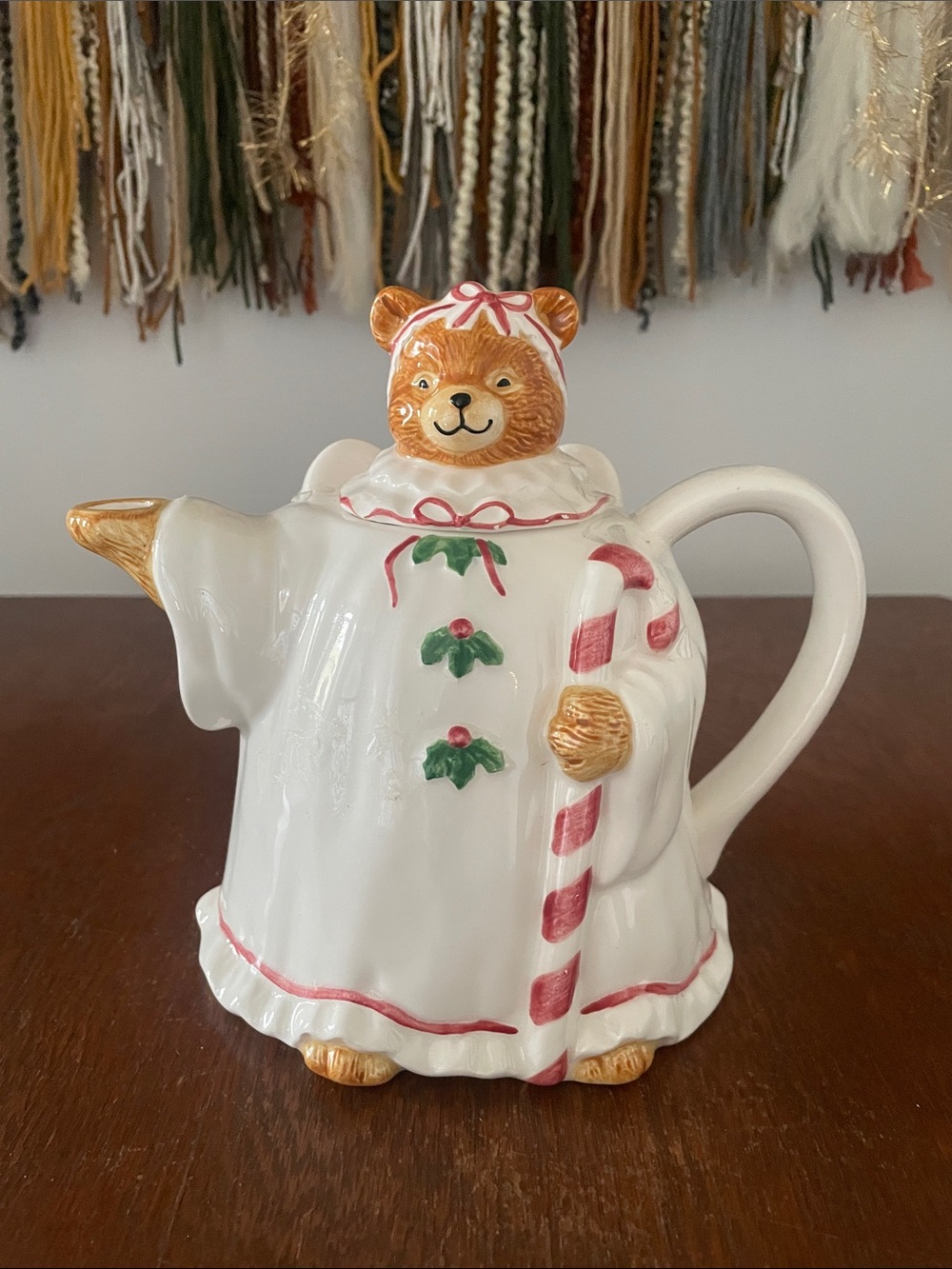 Bear Candy Cane Holiday Teapot - White by Mary Ann baker
